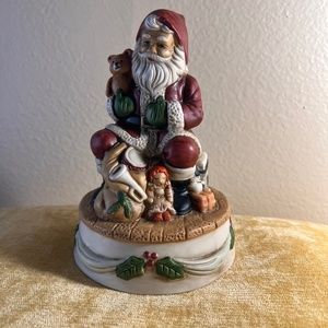 Vintage Porcelain Music Box Musical SANTA with  Christmas Gifts Figure